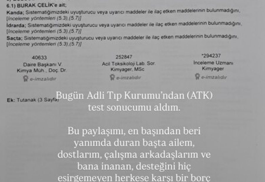 Турецкий актер Бурак Челик раскрыл результаты своих анализов на наркотики